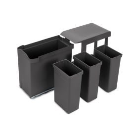 Emuca Poubelles de recyclage pour la cuisine, 3 x 10L, fixation inférieure et extraction automatique, Acier et Plastique, Gris antracite