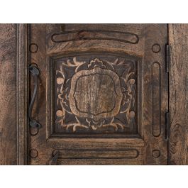 GINER Y COLOMER Table de nuit en bois de manguier massif style rustique avec porte à motif floral, marron foncé - Idéale salon ou chambre