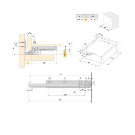 Emuca Lot de 10 jeux de coulisses de tiroir invisible Silver, à sortie totale, avec fermeture amortie et loqueteau, profondeur 440mm, Acier, Zingué