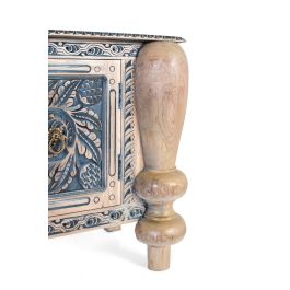 GINER Y COLOMER Buffet en teck massif sculpté à la main avec pieds tournés résistants, blanc et bleu - 1 porte 45x45cm