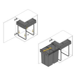 Emuca bac de tri sélectif a montage inférieur et extraction manuelle pour élément de cuisine Recycle, 2x25litres, Plastique gris antracite