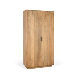 GINER Y COLOMER - Armadio - Armoire en bois de manguier naturel avec 2 portes, étagères amovibles et penderie - Lignes épurées et coins arrondis