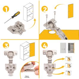 Emuca Lot de 20 charnières droites X91N avec embases de montage mixtes, Diamètre 5x9.5mm, Hauteur 0, Acier, Nickelé