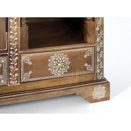 GINER Y COLOMER Console d'Entrée en Bois de Manguier Artisanale avec Porte et 3 Tiroirs, Finition Naturelle et Blanc, 100x79x35 cm