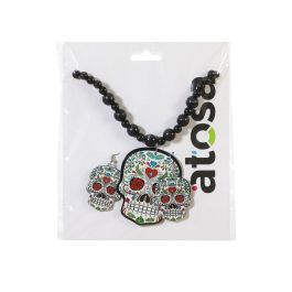 Ensemble de Collier et Boucles d'Oreilles avec Crâne et Roses pour Fête des Morts