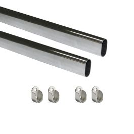 Emuca Lot de 2 rails ovales pour armoires 30x15mm longueur 0.75m avec supports, Acier et Zamak, Chromé