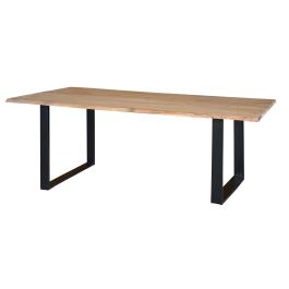 GINER Y COLOMER Table de salle à manger en bois d'acacia massif avec pieds en fer, couleur naturel et noir, livré à monter - Dimensions plateau: LxPxH non précisées, pieds 74 cm