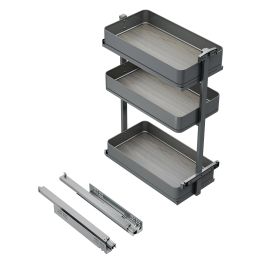 Emuca Chariot extractible Harmony avec fermeture à amortie, Module largeur 300mm hauteur 800mm, Acier et Bois, Gris anthracite