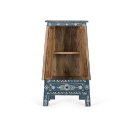 GINER Y COLOMER Meuble de rangement auxiliaire en bois de manguier et MDF peint à la main - 2 portes, 1 tiroir - Coloris bleu et blanc