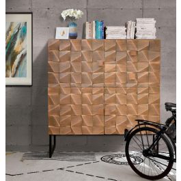 GINER Y COLOMER Buffet en bois de manguier massif avec pattes en fer, 2 tiroirs et 3 portes aux détails en bronze, finition marron foncé - 100x110x42 cm