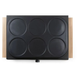 DOMO DO8717P Crêpière 1000 W - 6 Crêpes Ø 11,5 cm - Plaque Anti-adhésive - Thermostat Réglable - Noir et Bois