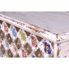 GINER Y COLOMER - Coffre de rangement en bois de manguier massif avec détails en céramique et bronze, finition blanc vieilli - 80 x 40 x 45 cm