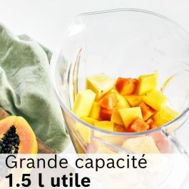 Bosch VitaPower MMB614GO - Mixeur Blender 1200 W, 2 vitesses + Turbo, Bol 2 L Tritan, 4 lames, 30 000 tr/min, Fonction gourde 650 ml incluse, Noir