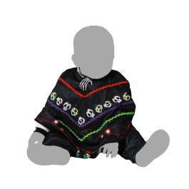 Déguisement Poncho Bébé avec Crânes Colorés - Taille 24 Mois, Noir, Polyester, Unisexe, Thème Halloween et Jour des Morts