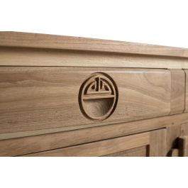 GINER Y COLOMER Meuble TV en bois massif de teca 170 cm, 3 tiroirs et 3 portes avec motifs géométriques, finition naturelle