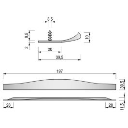 Viefe Tirador de embutir Forma Aluminio Largo 197 mm