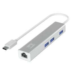 Level One USB-0504 Adaptateur USB-C vers RJ45 Gigabit Ethernet, 3x USB 3.0, Argent, 0.15m