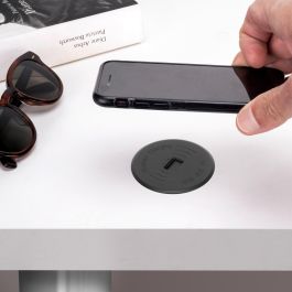 Emuca Chargeur de surface sans fil pour mobile Airtop 2 avec USB-A, Ø60mm, 5V DC / 2.1A (USB-10W/Qi-10W), Plastique noir, Plastique