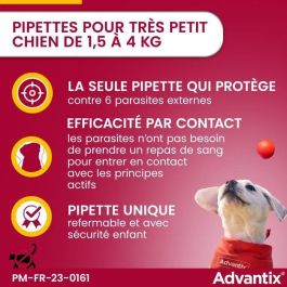Advantix Pipettes Antiparasitaires 6 pour Chiens de 1,5 à 4 kg