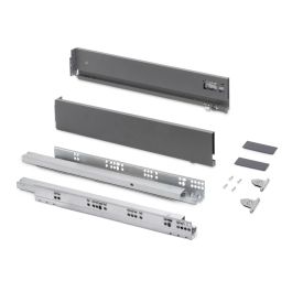 Emuca Tiroir extérieur Vertex avec réglages 3D hauteur 93mm, 60kg, profondeur 500mm, acier, Gris antracite