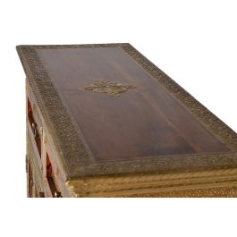 Giner y Colomer Commode en Bois d'Acacia Massif Style Éthnique avec Applications Céramique et Bronze, Coloris Cerisier, 90x105x40 cm