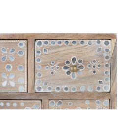 GINER Y COLOMER Table de chevet 5 tiroirs en bois de manguier massif, façade peinte à la main, finition naturelle - Meuble de chambre