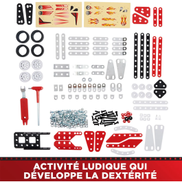 Bandai Meccano APM20104 - Coffret de construction Véhicules de course 10 en 1, 225 pièces en métal et plastique, jeu éducatif pour enfants dès 8 ans