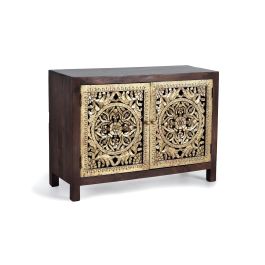GINER Y COLOMER Commode en bois de manguier massif couleur noyer avec détails en bronze doré, meuble artisanal à finition unique Precio: 959.988. SKU: B1EFMMLFKJ