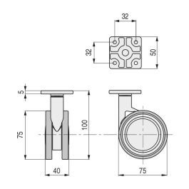 STAMPMATIC Roue Tournante Vega Aro Goma Ø75 Plaque Finition Gris Sans Frein