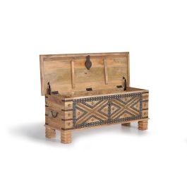 GINER Y COLOMER - Buffet en bois de manguier massif avec détails métal repoussé - Finition naturelle - 46 x 116 x 40 cm