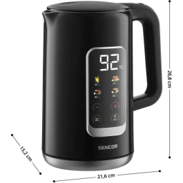 Sencor SWK 0951BK - Bouilloire électrique 1,7 litre 2200 W, inox, contrôle de température 40-100°C, écran LED, triple sécurité
