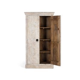 Giner y Colomer - Armoire en bois de manguier avec portes sculptées style ethnique, finition sable - Dimensions portes : 142x36 cm