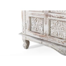 GINER Y COLOMER - Buffet en bois de manguier massif, finition blanc craquelé vieilli, 3 portes sculptées à la main, 175x95x44 cm