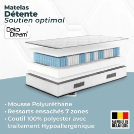 Somnis Bedding Matelas 90 x 190 cm - Hauteur 19 cm - 380 Ressorts Ensachés - 7 Zones - Équilibré - Réversible - Fabriqué en Belgique - 110100810