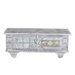 GINER Y COLOMER - Bahut en bois de manguier finition blanc vieilli avec appliques bronze - 46 x 116 x 40 cm (LxHxP)