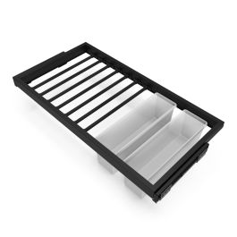 Emuca Kit de 7 porte-pantalons, 2 plateaux et cadre coulissant à fermeture douce pour armoires, réglable, module 900mm, Noir texturé