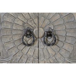 GINER Y COLOMER Armoire 2 portes en bois de manguier et métal patiné gris antiquité, avec soleil fleuri et étagères, 180 x 116 x 42 cm