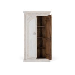 GINER Y COLOMER - Armoire 2 portes en bois de manguier blanc vieilli fait main - 180 x 100 x 40 cm