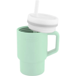Infantino Ma Première Tasse en Silicole 255 ml Cool Mint à Paille Antifuite avec Valve et Poignée pour Bébé