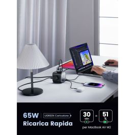 UGREEN DigiNest Cube Multiprise 3 prises AC + 2 ports USB-C + 2 ports USB-A Charge Rapide 65W 1.8m Gris/Noir