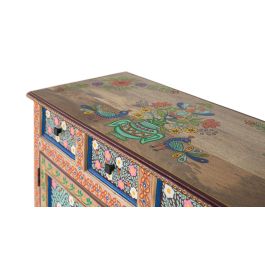 GINER Y COLOMER GC-Artisan Buffet d'Entrée en Bois de Mango avec Décoration Florale Peinte à Main - 3 Tiroirs et 2 Portes - 22x83x40 cm