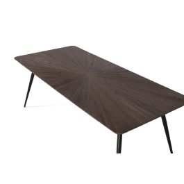 GINER Y COLOMER Table de Salle à Manger en Bois de Teca Recyclée et Métal, Plateau Rectangulaire 200 cm avec Motif Radial et Pieds Noirs Inclinés