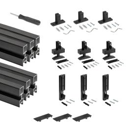 Emuca Lot de 3 cadres Zero avec quincaillerie et profilés pour montage au sol et au mur avec niveleur rectangulaire, Aluminium et Zamak, Noir texturé