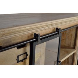 GINER Y COLOMER Buffet en bois de manguier et métal noir, style industriel avec 6 tiroirs et 2 portes coulissantes, 180x85x45 cm