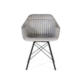 GINER Y COLOMER Chaise design en cuir gris rembourrée avec dossier inclinable - 4 pieds en métal noir - Dimensions (HxLxl) : 84x61x52 cm