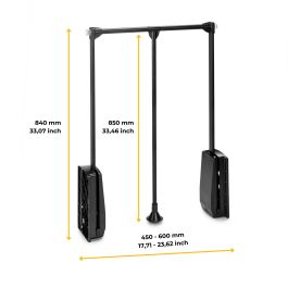 Emuca Penderie rabattable pour armoire Hang, 450 - 600, Peint en noir, Acier et Plastique.