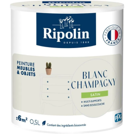 Ripolin - Peinture Meuble & Objet 0,5L Blanc Champagny Satiné - Peinture sans sous-couche pour bois, mélaminé, métal, intérieur/extérieur - 10% biosourcée Precio: 42.036. SKU: B18VKSSET6