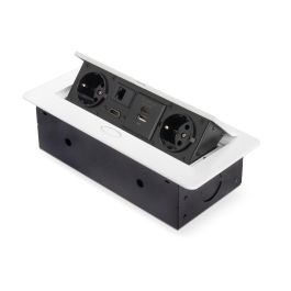 Emuca Multiconnecteur Atom 26 A+C pour bureau, EU, Peint en blanc, Acier et Plastique et Zamak.