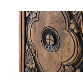 GINER Y COLOMER - Buffet haut en bois de manguier couleur noisette, portes sculptées mandala noir, étagère intérieure, pates tournées métal, dimensions 128x45 cm