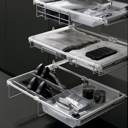 VIBO Tiroir télescopique extensible 550-690mm, extraction totale, acier/aluminium/plastique, finition chrome/gris